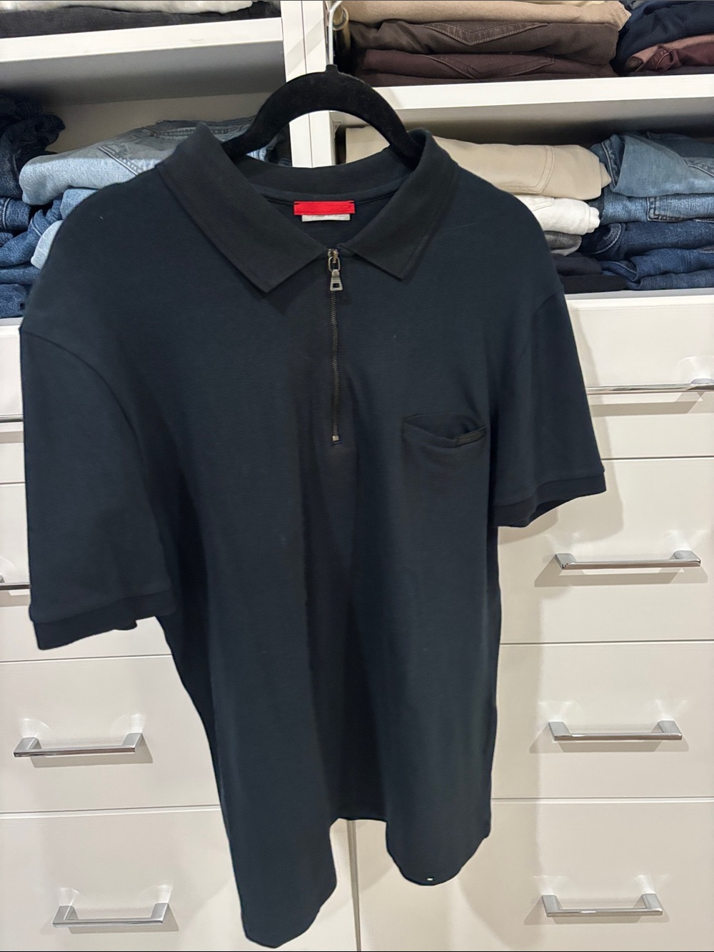 Prada Navy Short-Sleeve Zip Polo
